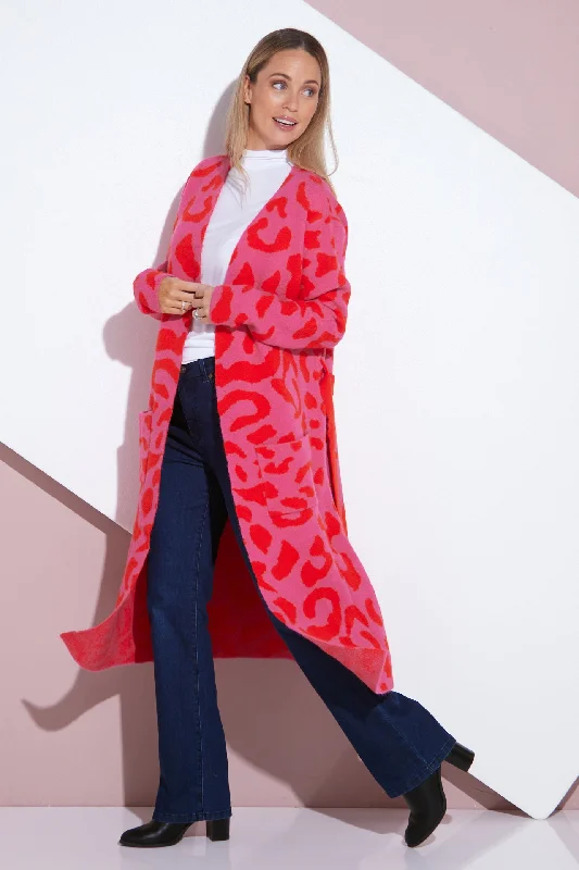 Swift Cardigan - Pink/Red Cheetah Print Layered Multi-layer Single Layer