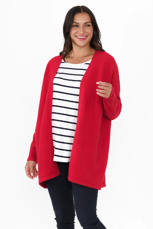 Emy Red Knit Cardigan Cotton Fabric Linen Fabric Terry Fabric
