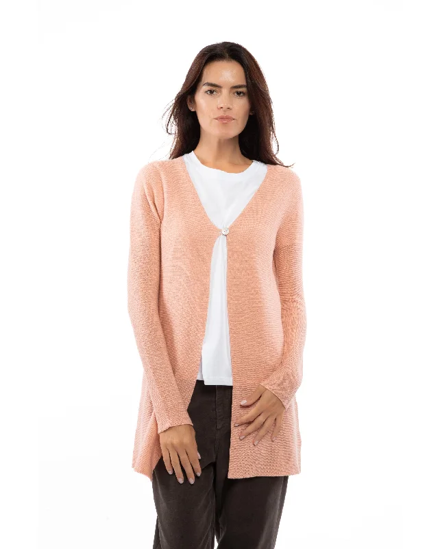 Women's Cashmere Links Stitch Duster Cardigan Peach Ribbed Striped Patterned