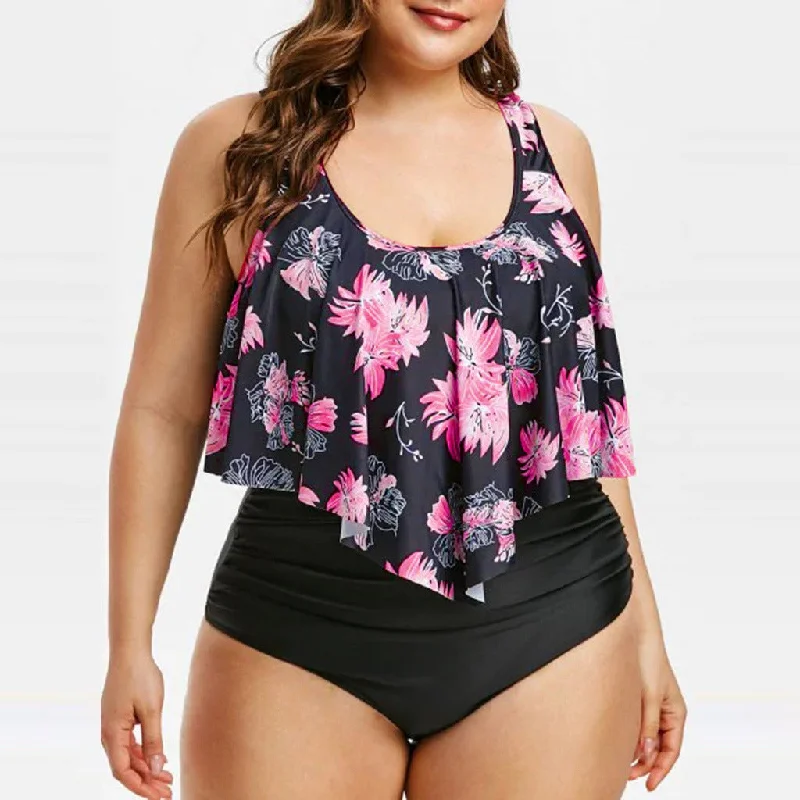 High waist lotus print swimsuit High-Waist Bikini Set