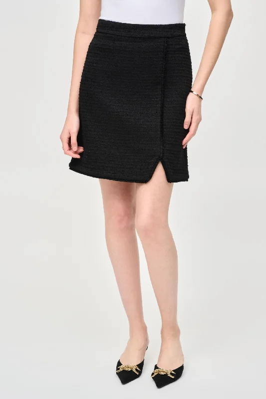 Joseph Ribkoff Black Fringe Trim Bouclé High Rise A-Line Skirt 243270 cashmere skirt rich