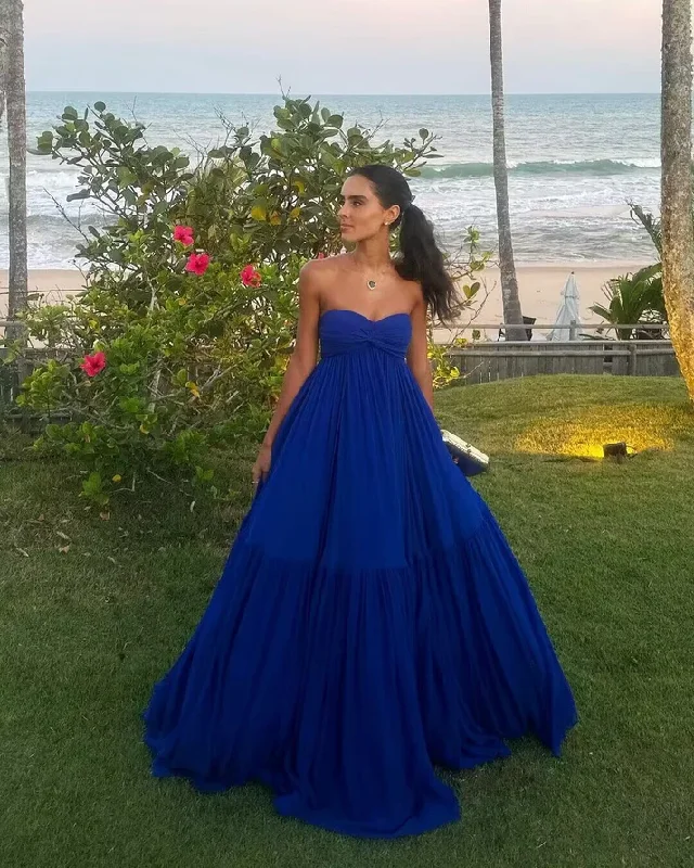 Royal Blue Sweatheart A-Line Long Formal Party Dress, DP2442 Tunics Bridal satin