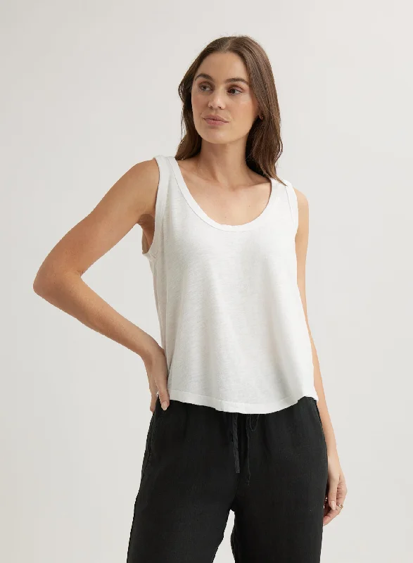 Scoop Neck Tank Top - White fashionable tank top