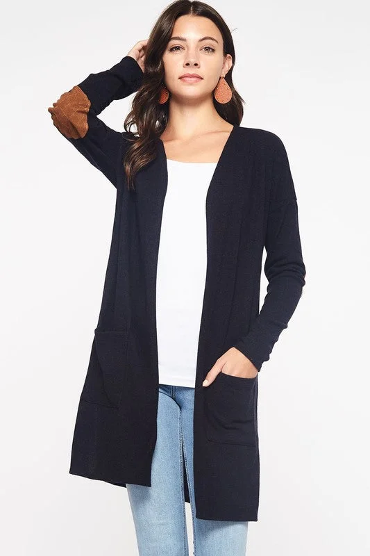 Basic Elbow Patch Cardigan Terry Terry Cloth Terry Knit