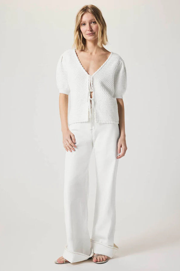 tie short sleeve cardigan Mesh Blend Leather Blend Suede Blend