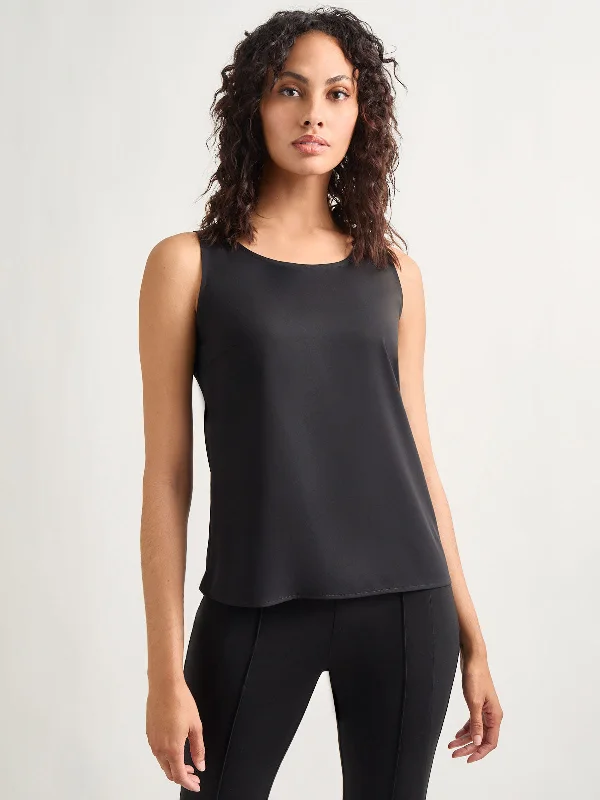 Classic Crepe de Chine Tank Top, Black soft tank top