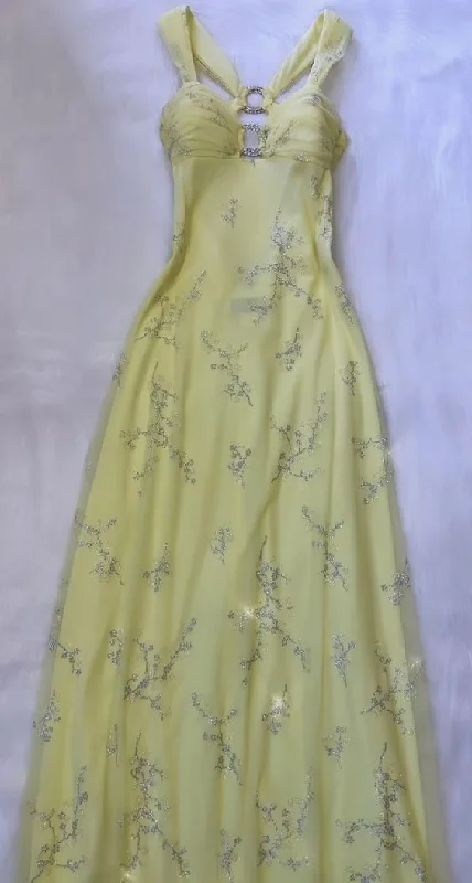 Light Yellow Tulle Sequins Vintage Evening Party Dress, DP2525 Tunics Canvas sturdy