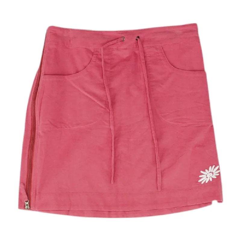 Pink Embroidery Detail Mini Skirt flowy skirt hem