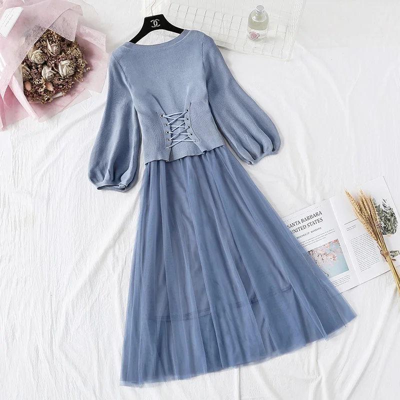Suit bubble sleeve fairy suspender mesh skirt fashion two-piece set  2146 linen skirt natural