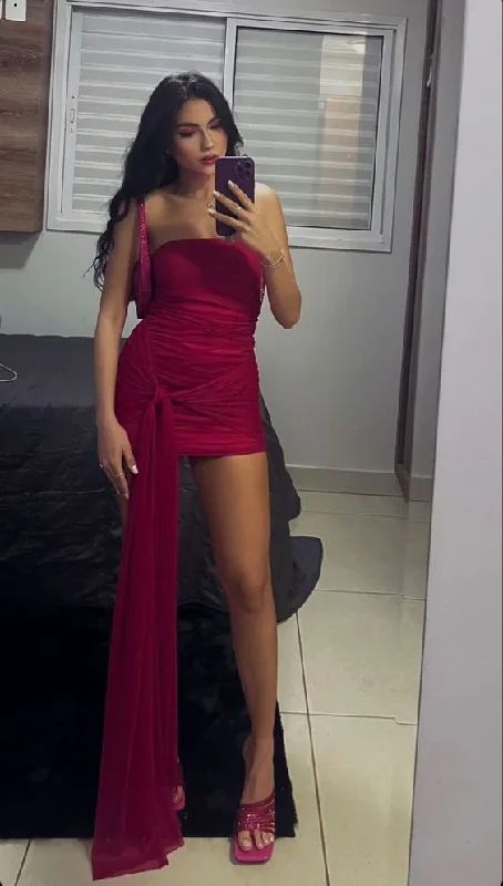 Hot Pink Strapless Sheath Short Birthday Outfit Mini Party Dress DP3478 Tunics Business professional