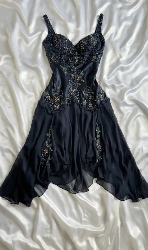 Dark Navy Straps Beading Vintage Evening Party Dress, DP2510 Tunics Winter warm