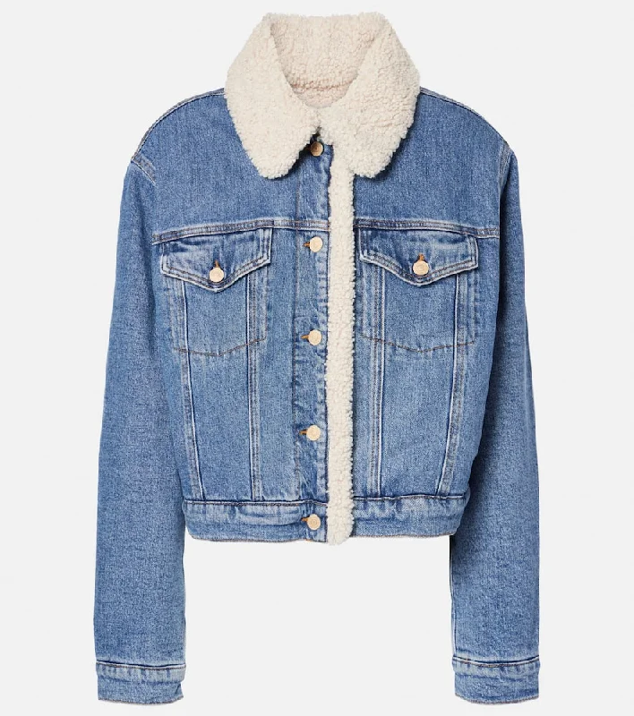 7 For All Mankind Teddy-trimmed denim jacket Rayon Fabric Velvet Fabric Corduroy Fabric