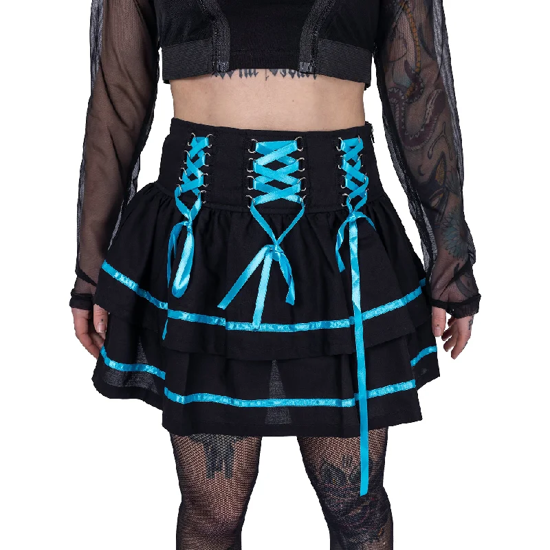 CYBER SKIRT - BLACK/BLUE linen skirt airy