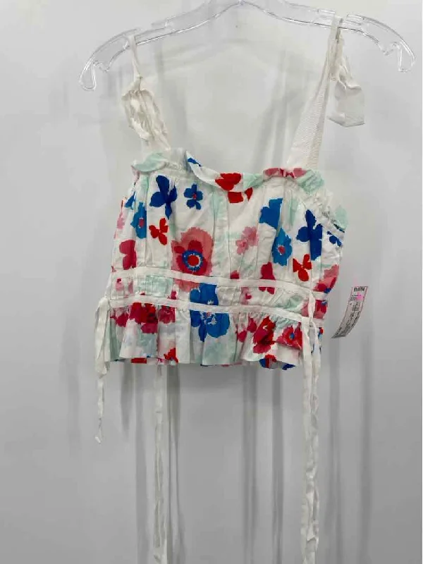 Pre-Owned Peter Som White Size 2 Floral Cropped Tank Top mint tank top