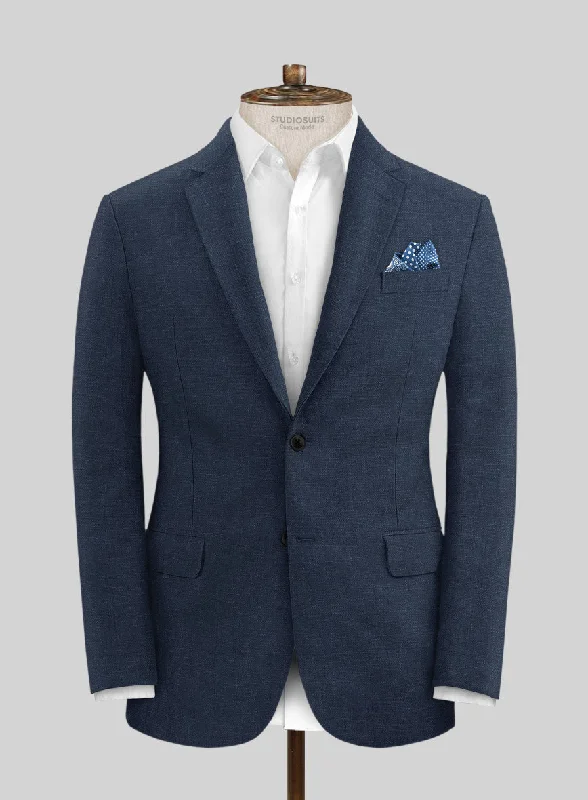 Solbiati Art Du Lin Indigo Blue Linen Jacket Insulated Jacket Fitted Jacket Loose Jacket
