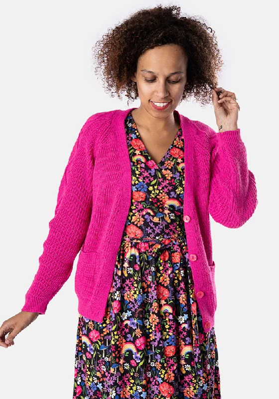 Pink Cable Sleeve Cardigan Soft Cozy Warm