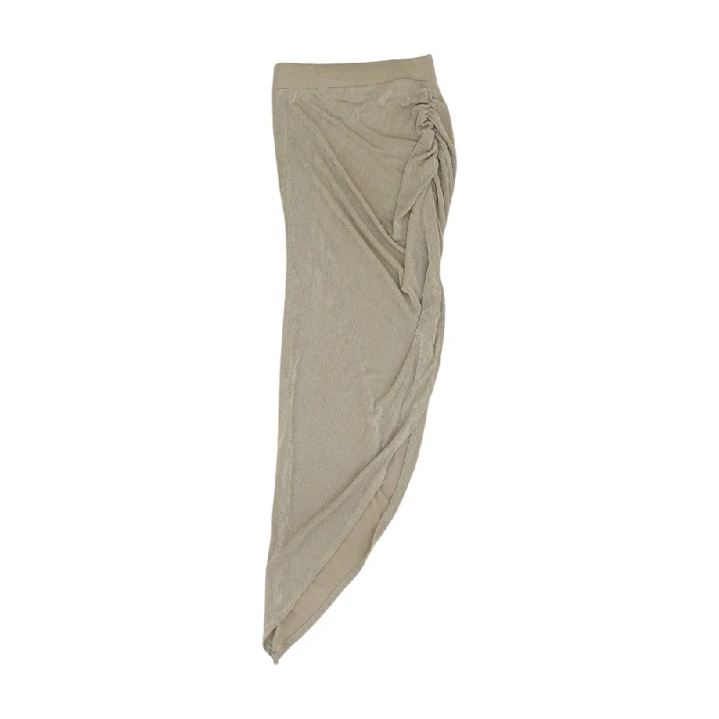 Beige Solid Midi Skirt leather skirt sleek