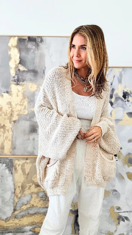Sugar High Italian Cardigan-Ecru Spandex Blend Rayon Blend Denim Blend
