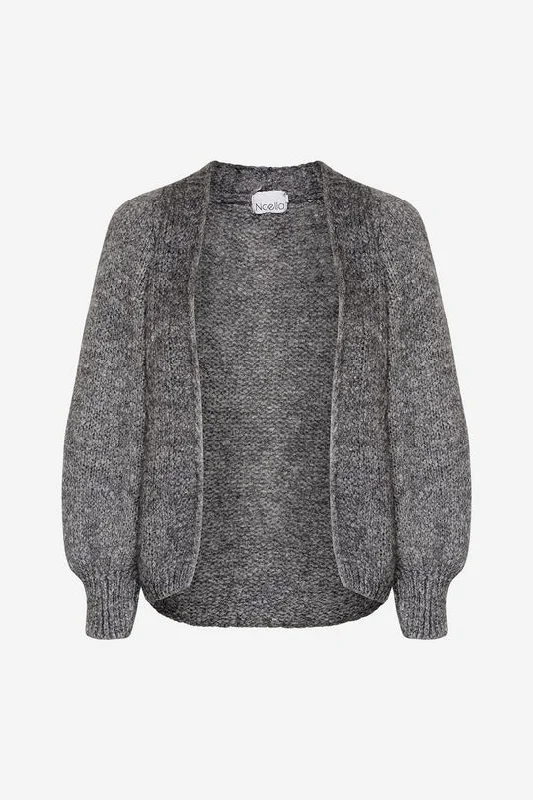 Noella Fora Knit Cardigan Dark Grey Melange Transparent Opaque Sheer