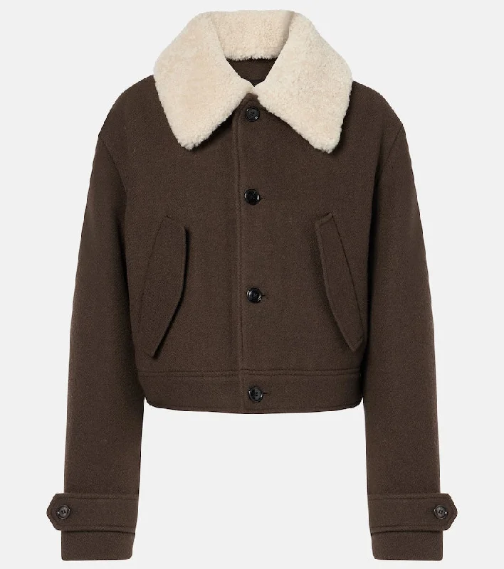 Ami Paris Shearling-trimmed virgin wool jacket Welt Pockets Slit Pockets Flap Pockets