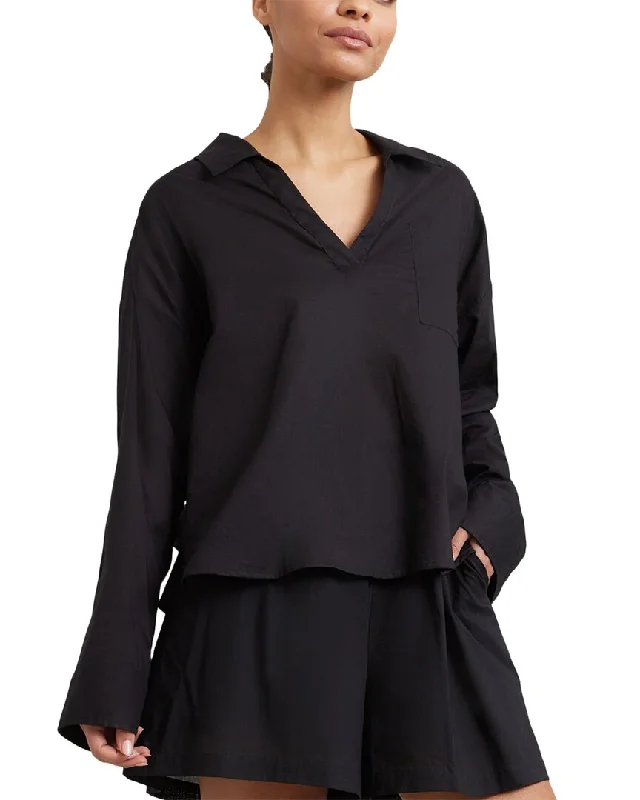 Modern Citizen Jo Collared V-Neck Shirt-- Graphic Embroidered Appliqued