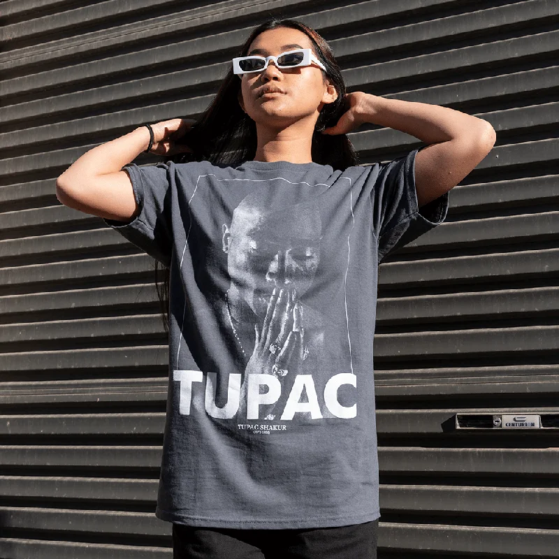 Tupac | Praying Charcoal Heather T-Shirt-- Hooded Caped Shawl Collar