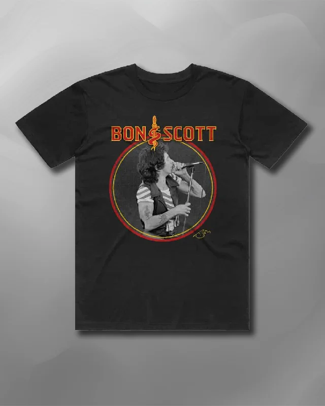 Bon Scott - Vic Park Circle T-Shirt-- Mesh Blend Leather Blend Suede Blend