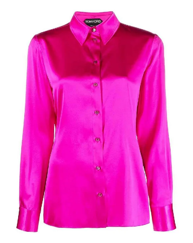 Tom Ford Womens Satin Shirt In Pink-- Print Jacquard Patchwork