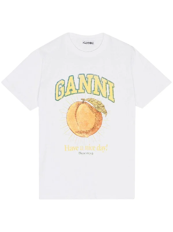 Ganni Women's T-Shirts And Polos White-- Solid Print Embellished