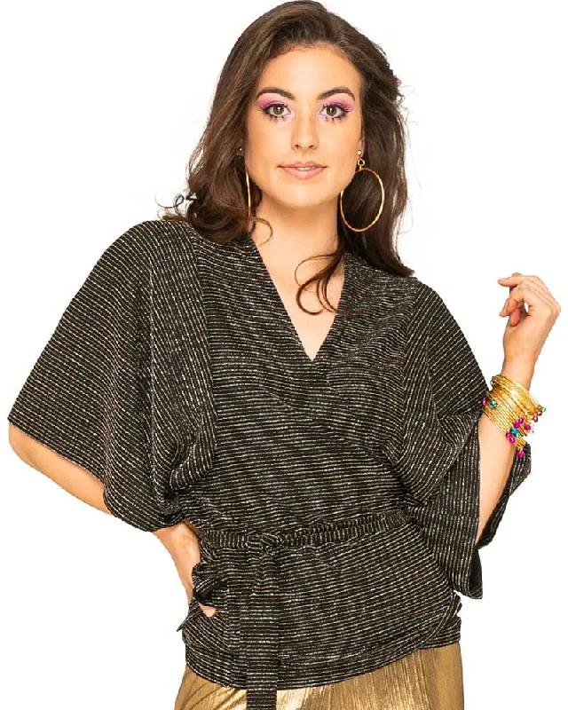 Groovy Lurex 70s Plus Size Womens Wrap Shirt-- Modern Contemporary Chic