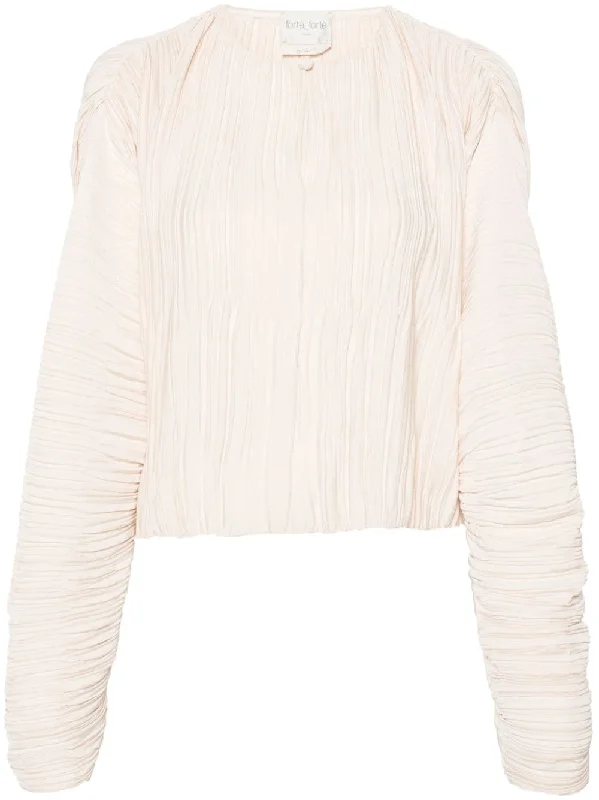 Forte Forte Women's Shirts Ivory-- Ribbed Striped Patterned