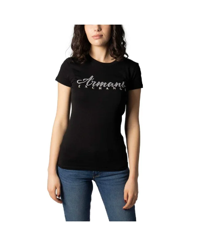 Armani Exchange Cotton T-Shirt with Short Sleeves-- Chenille Brocade Lace
