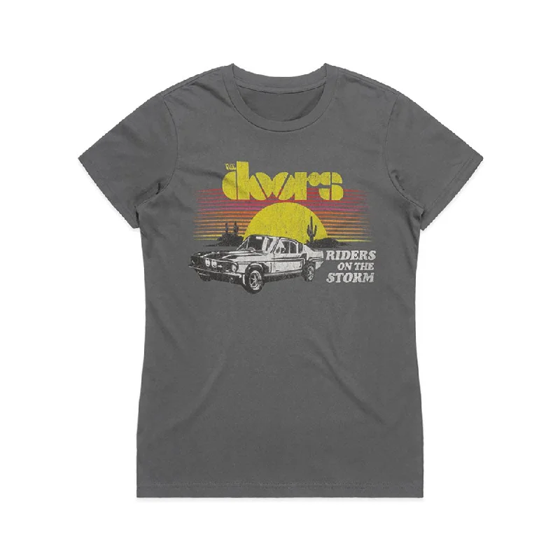 The Doors - Riders on the Storm - Womens Charcoal T-shirt-- Mesh Canvas Denim