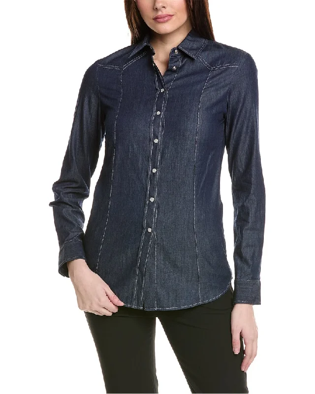 Piazza Sempione Chambray Shirt-- Print Jacquard Patchwork
