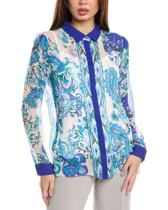 Elie Tahari Calypso Scarf Silk Shirt-- Anti-Pilling Machine Wash Handmade