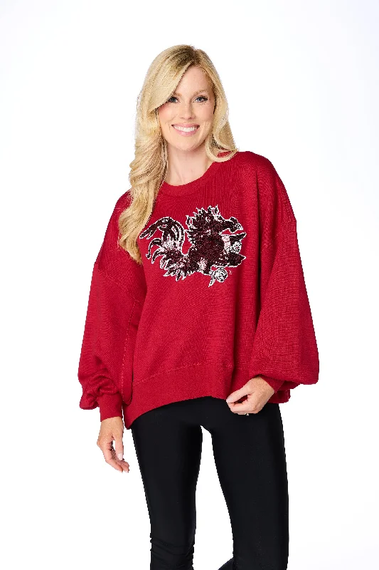 SE Sequin Gamecock Sweatshirt-- Striped Floral Plaid