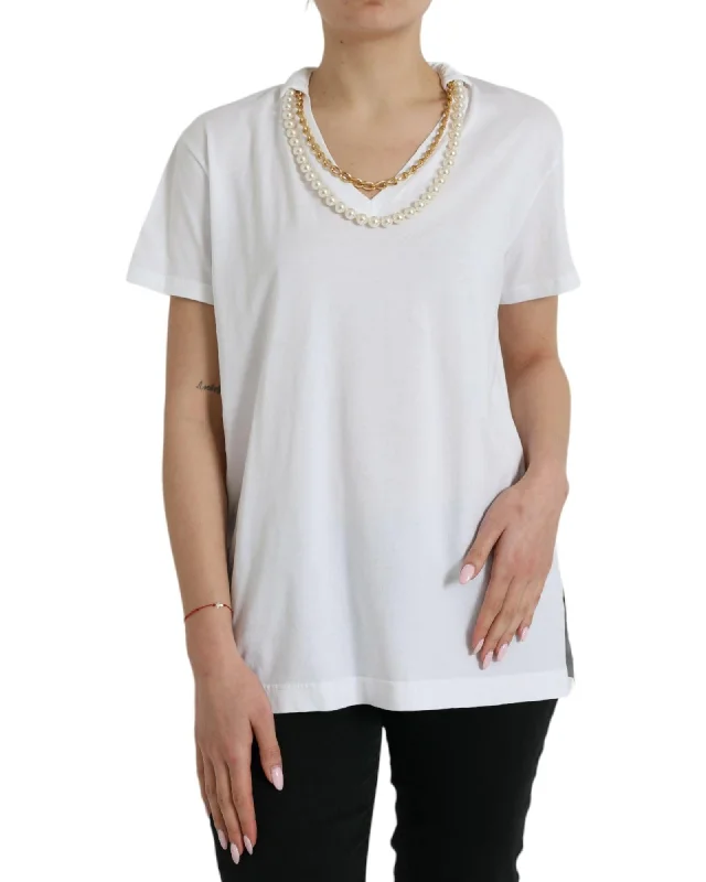 Dolce & Gabbana  Women's White V-Neck TShirt-- Solid Color Striped Floral
