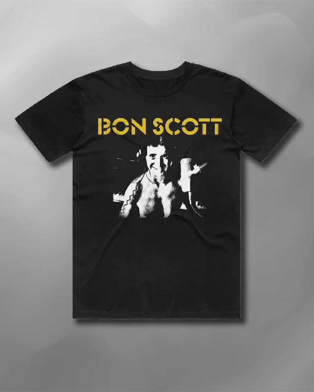 Bon Scott - Studio Pic T-Shirt-- Striped Floral Plaid