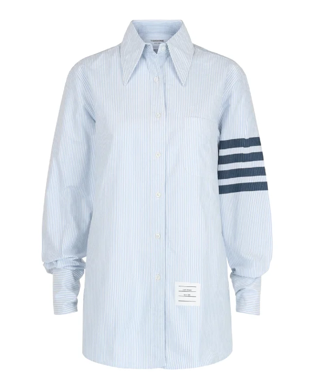 Thom Browne Womens Striped Oxford 4-Bar Oversized Shirt-- Handmade Hand-knitted Hand-woven