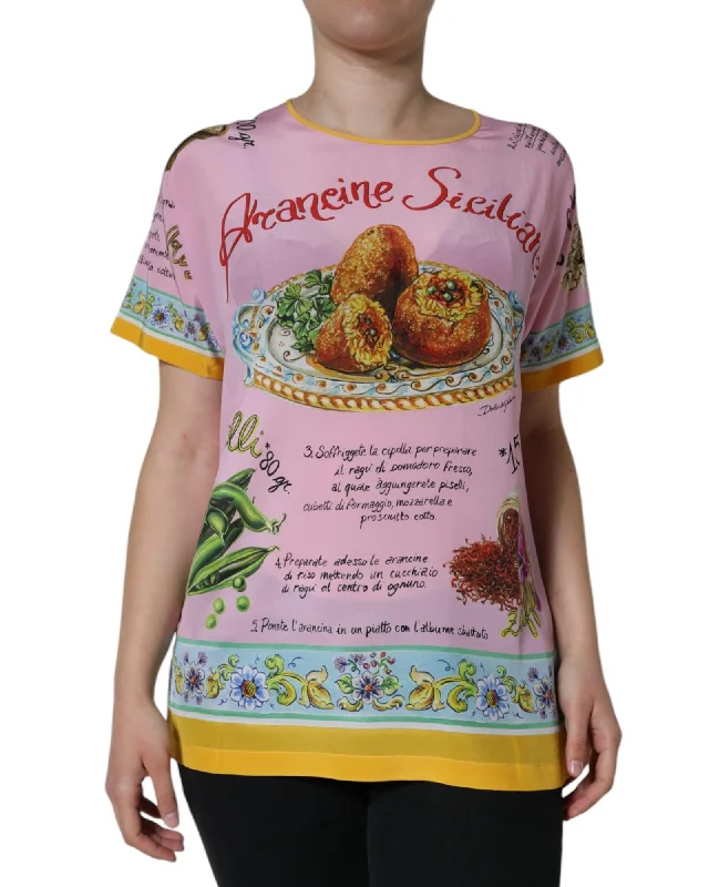Dolce & Gabbana  Arancine Siciliane Silk T-Shirt - Pink-- Hooded Caped Shawl Collar