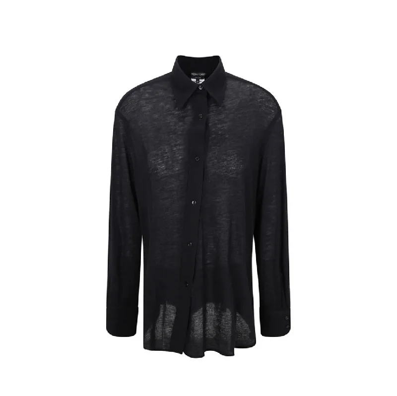 Tom Ford Womens Cashmere Shirt In Black-- Lace Blend Ribbed Blend Corduroy Blend