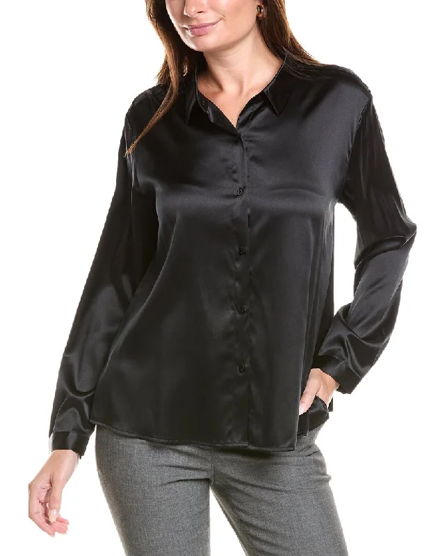 Eileen Fisher Classic Collar Silk-Blend Shirt-- Elegant Classic Vintage