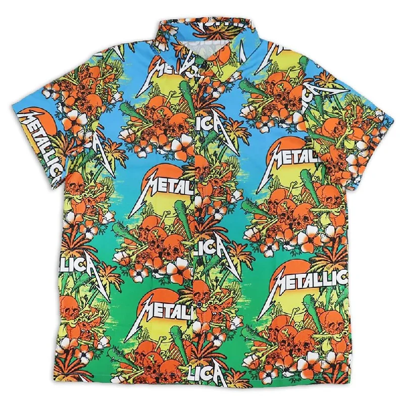 Metallica - Sunset Skulls - Hawaiian Shirt-- Hooded Caped Shawl Collar