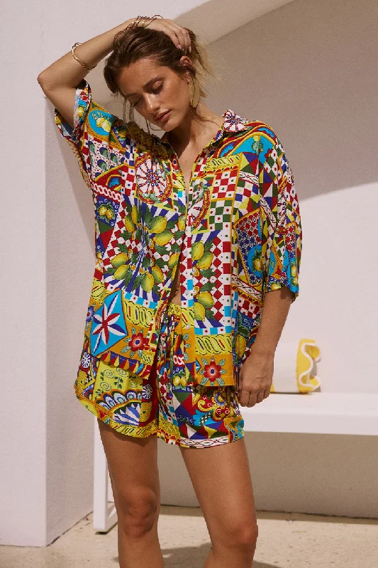 VENUS SHIRT - PHAEDRA PRINT-- Spandex Blend Rayon Blend Denim Blend