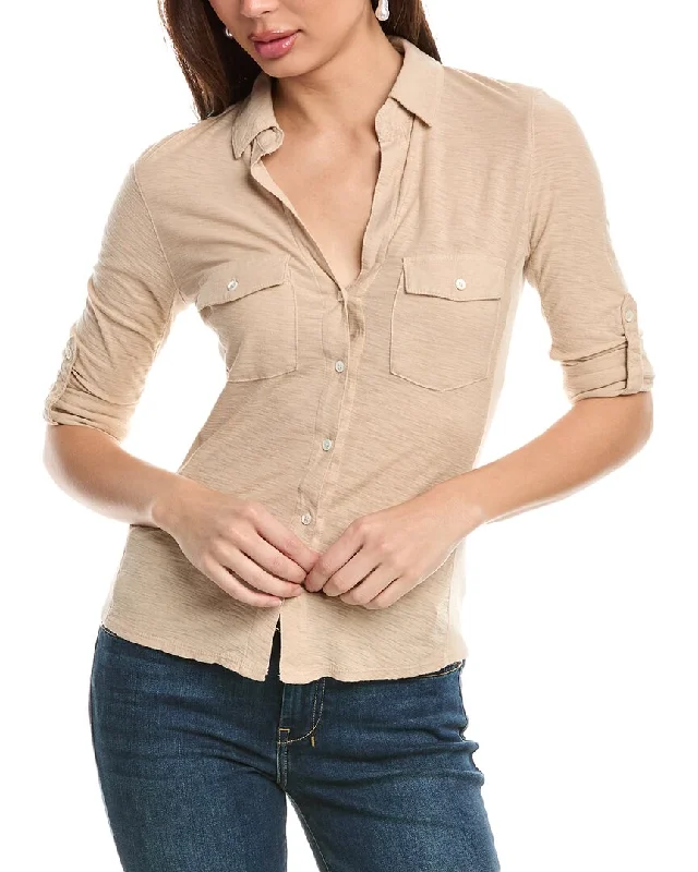 James Perse Contrast Panel Shirt-- Asymmetrical Pockets Print