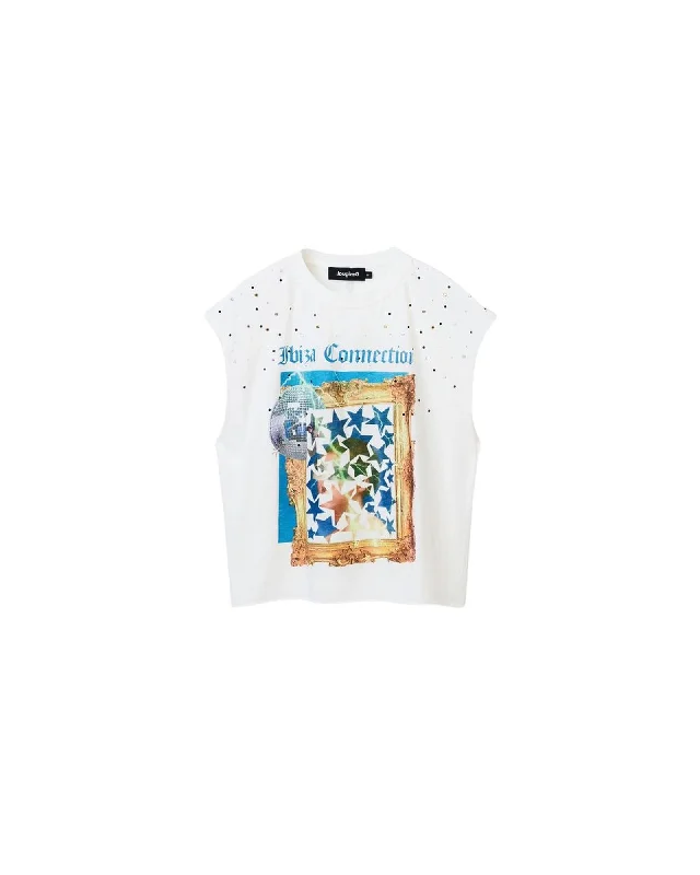 Desigual Cotton Crew Neck T-Shirt-- Mesh Canvas Denim