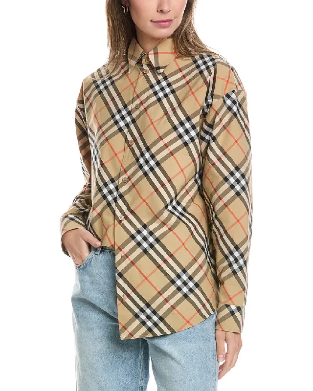 Burberry Check Pattern Shirt-- Notch Collar Peter Pan Collar Cowl Neck