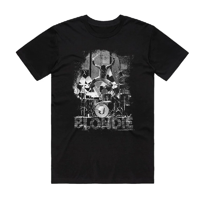 Blondie - Clem Burke - Black T-shirt (Limited Tour Item)-- Iron Safe Non-Iron Wrinkle Free Blondie - Clem Burke - Black T-shirt (Limited Tour Item)-- Iron Safe Non-Iron Wrinkle Free