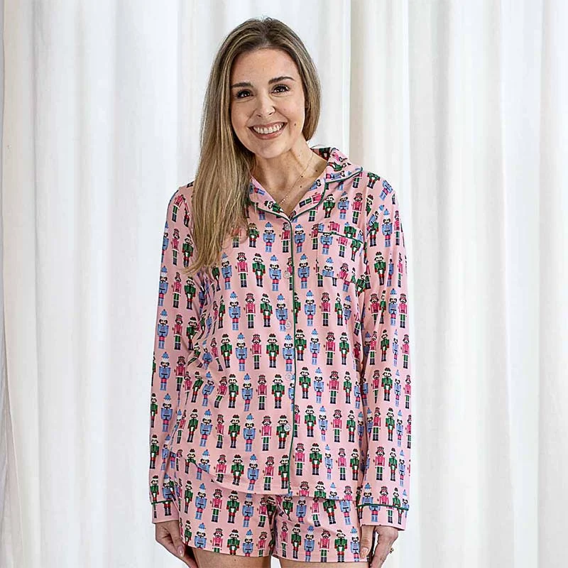 Women's Nutcracker March Long Sleeve Pajama Shirt-- Welt Pockets Slit Pockets Flap Pockets Women's Nutcracker March Long Sleeve Pajama Shirt-- Welt Pockets Slit Pockets Flap Pockets