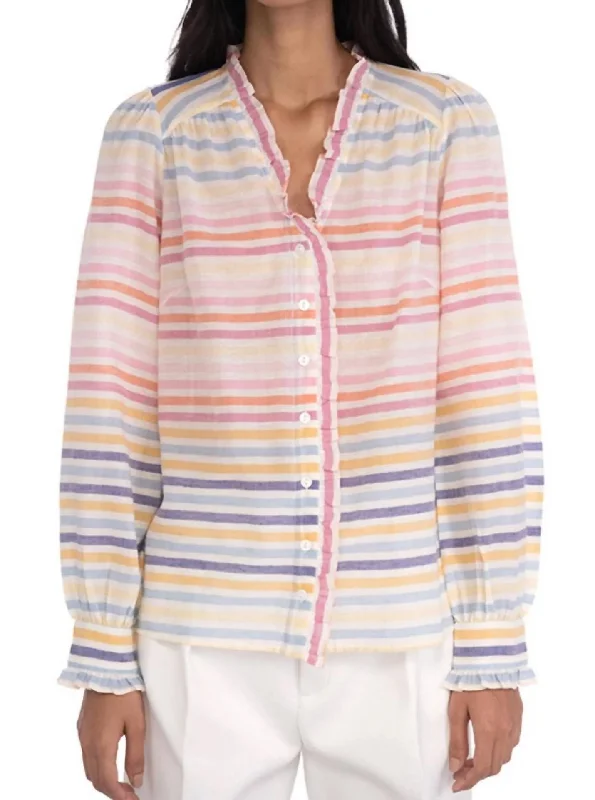 Harlow Shirt in Candy Stripe-- Mesh Canvas Denim